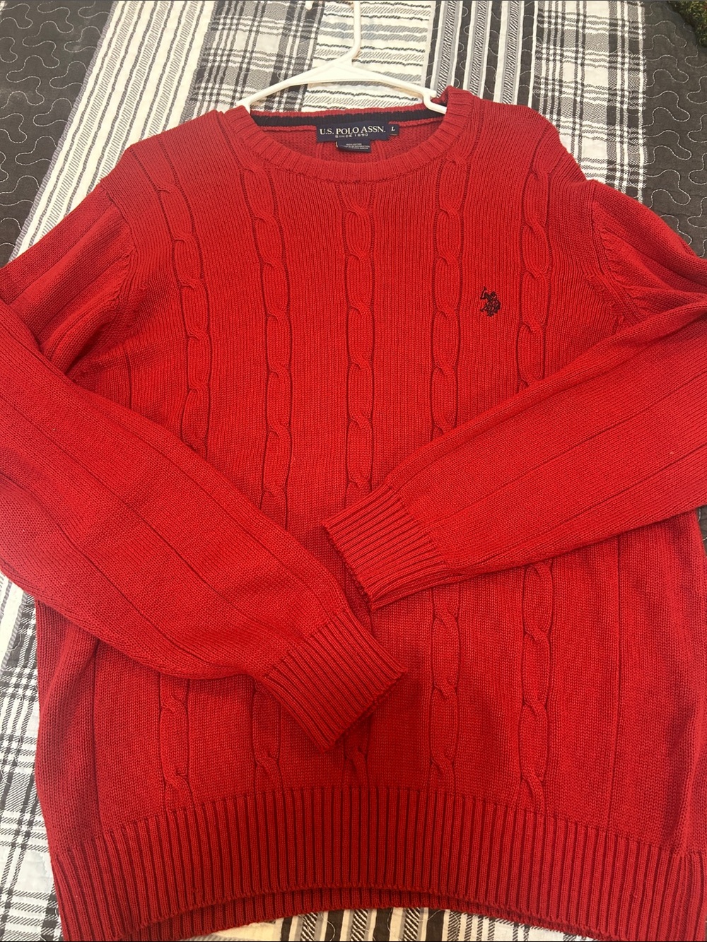 U.S. Polo Assn. Men’s Bright Red Cable Crewneck Sweater
